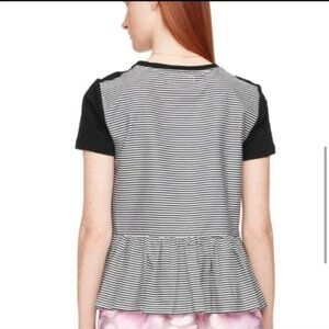 KATE Spade Broome Street Black Ruffle Trim Striped Peplum T-Shirt short sleeves